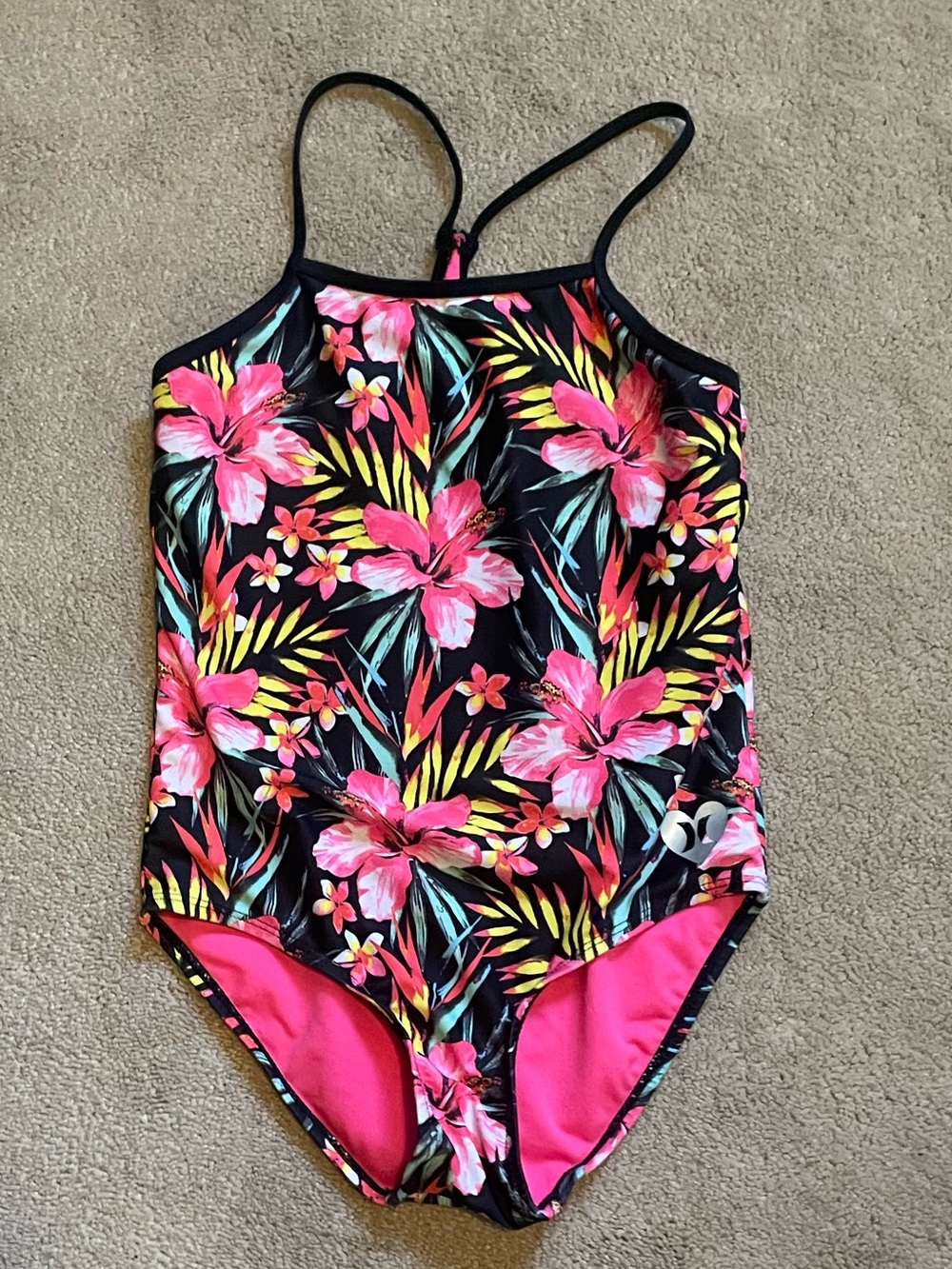 Girls Hurley Floral One-Piece Swim Suit in Black/Pink